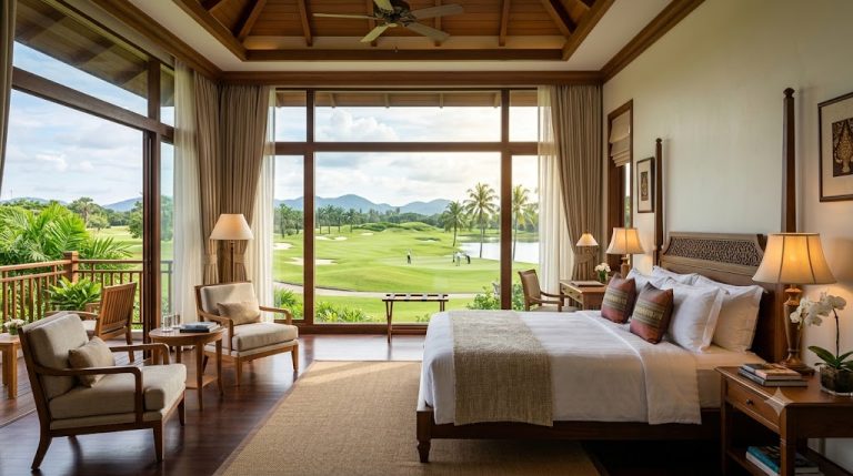 Phòng nghỉ resort nhìn ra sân golf